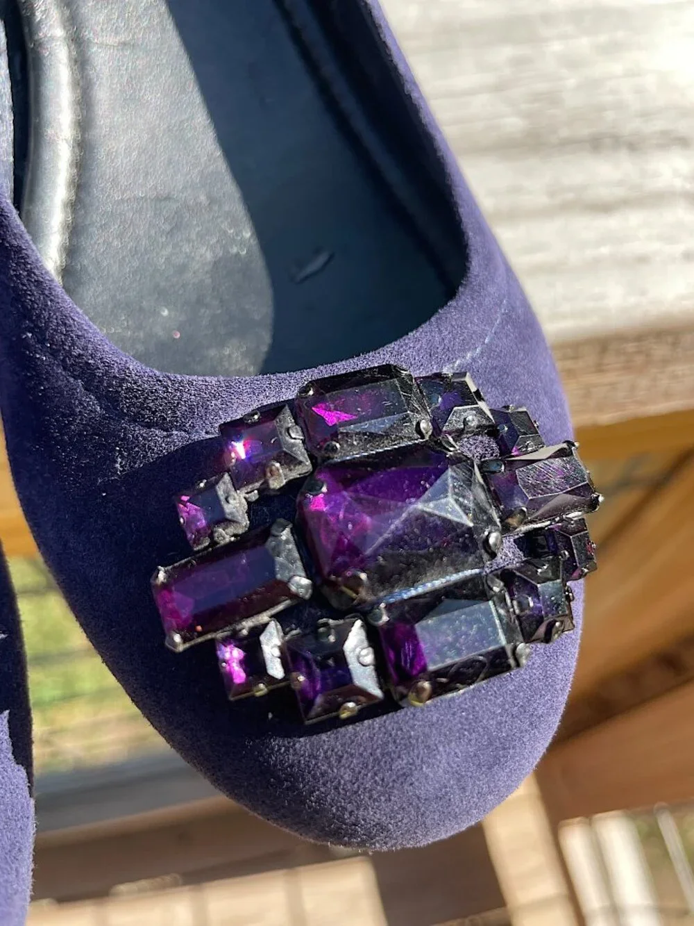 Glam Night Out BCBGeneration Blue Suede Bejeweled Wedges Size 7.5